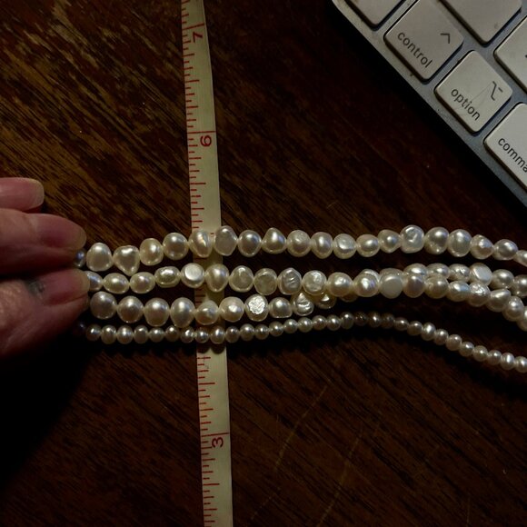 14k Multi Strand Genuine Freshwater Pearl Necklace 16-18" Vintage Showcase Piece - Picture 11 of 11